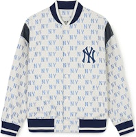MLB SS24 New York Yankees Full Logo Print Button-Up Baseball Jacket Cream Unisex 3AJPM0141-50CRS MLB SS24 New York Yankees Full Logo Print Button-Up Baseball Jacket Cream Unisex 3AJPM0141-50CRS