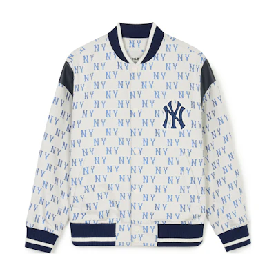 MLB SS24 New York Yankees Full Logo Print Button-Up Baseball Jacket Cream Unisex 3AJPM0141-50CRS