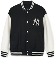 MLB SS24 New York Yankees Logo Patch Baseball Jacket Unisex Black. 3AJPV0541-50BKS MLB SS24 New York Yankees Logo Patch Baseball Jacket Unisex Black. 3AJPV0541-50BKS