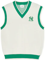 Order MLB SS24 뉴욕 양키스 로고 브이넥 민소매 니트 베스트 유니섹스 크림색. 3AKPV0341-50CRD