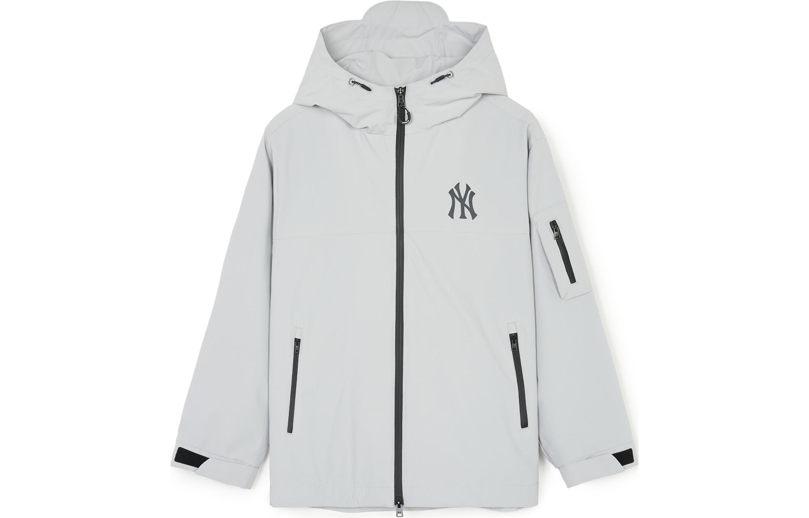 Order MLB SS24 紐約洋基隊反光標誌連帽拉鍊外套 男女款 淺灰色 3AWJB0341-50GRL