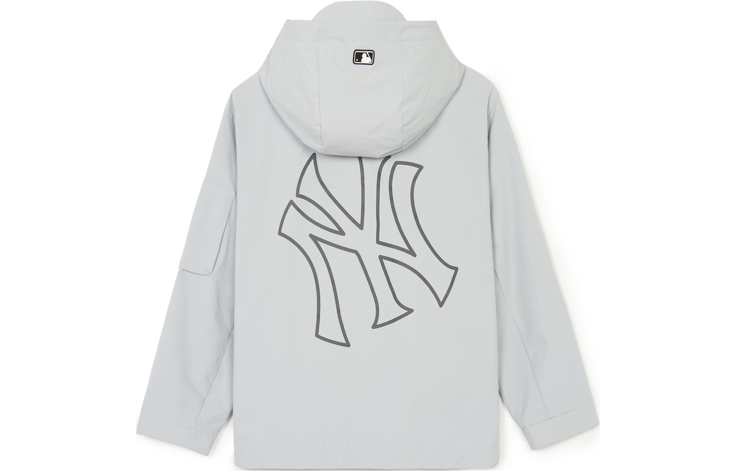 Lookbook MLB SS24 紐約洋基隊反光標誌連帽拉鍊外套 男女款 淺灰色 3AWJB0341-50GRL