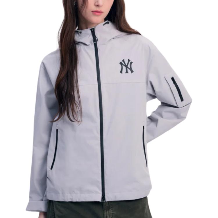 Purchase MLB SS24 紐約洋基隊反光標誌連帽拉鍊外套 男女款 淺灰色 3AWJB0341-50GRL