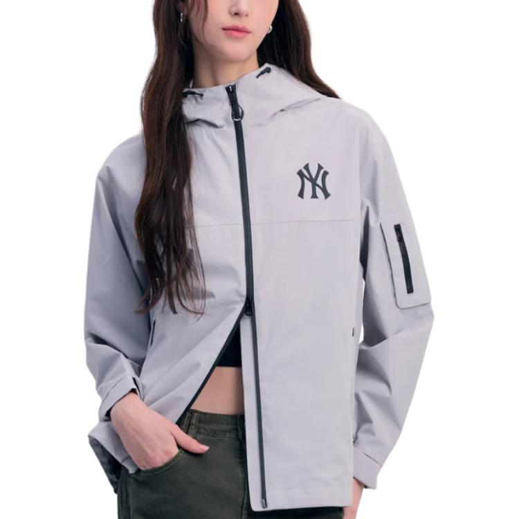 Details for MLB SS24 紐約洋基隊反光標誌連帽拉鍊外套 男女款 淺灰色 3AWJB0341-50GRL