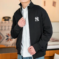 Shop MLB SS24 New York Yankees Retro Monogram Stand Collar Jacket Unisex Black 3ATRM0441-50BKS
