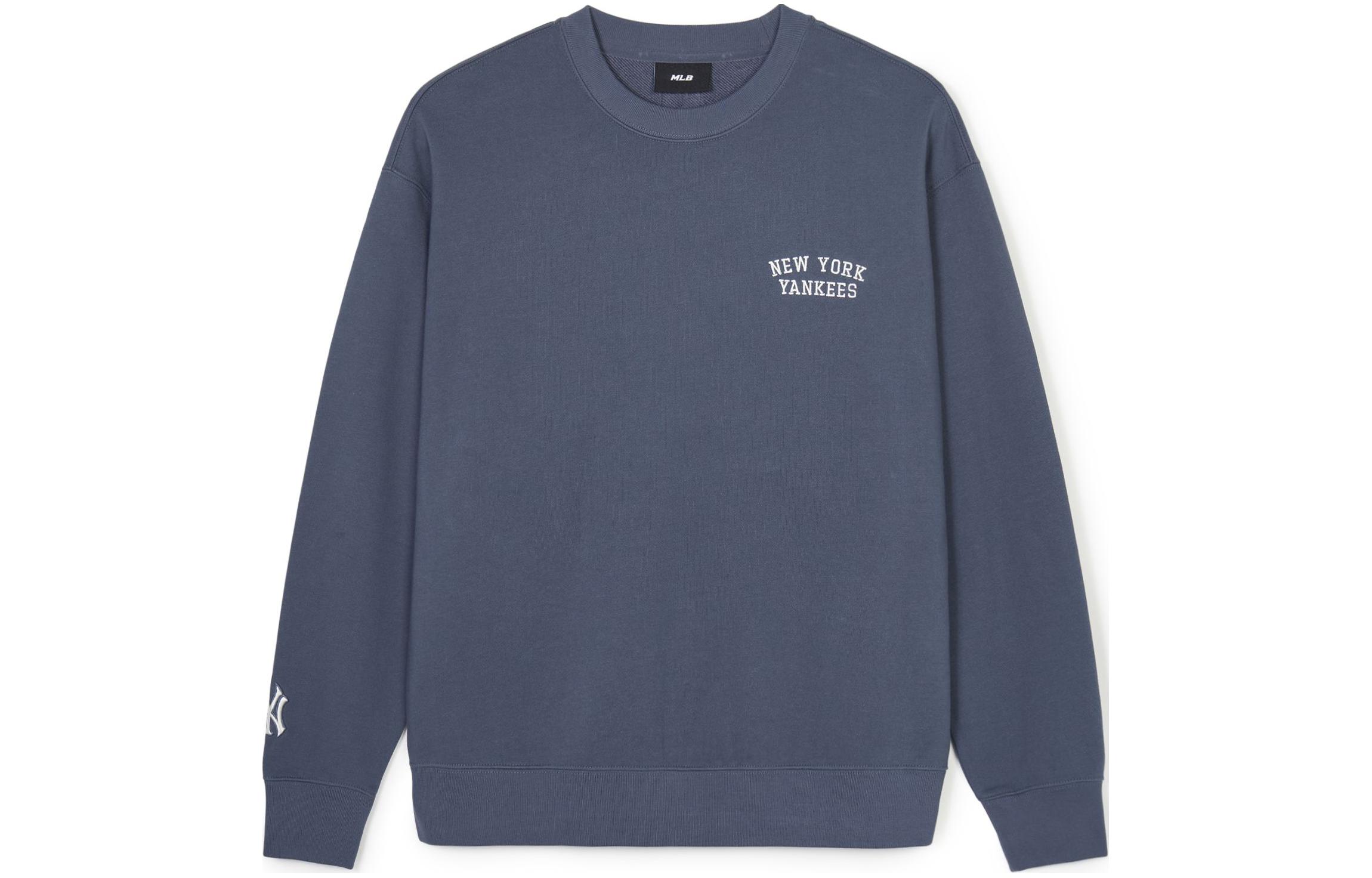 MLB SS24 New York Yankees Small Logo Embroidered Crewneck Sweatshirt Blue Unisex 3AMTB1141-50GRD