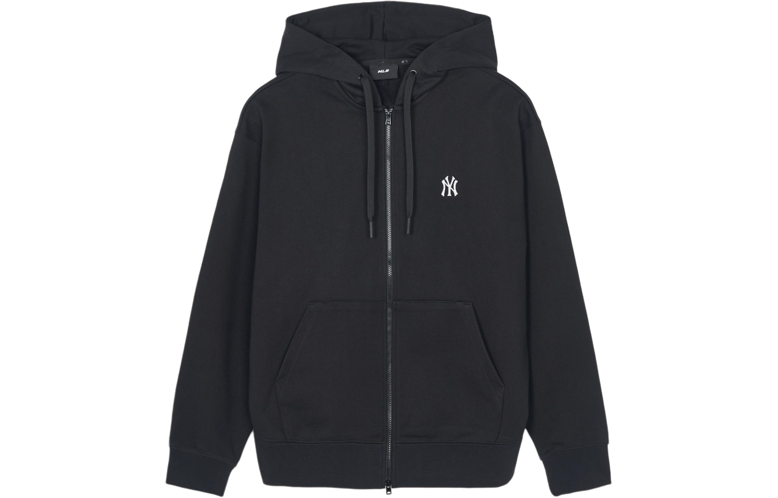 MLB SS24 New York Yankees Small Logo Loose Fit Zip Hoodie Jacket Black Unisex 3ATRB0141-50BKS