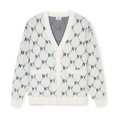 MLB SS24 NY Yankees Diamond Logo Knit Cardigan Unisex Cream Color. 3AKCM0241-50CRS