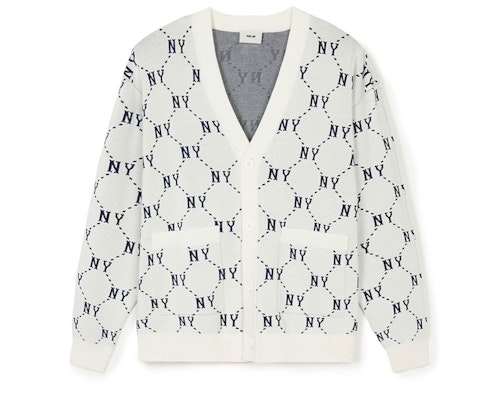 MLB SS24 NYヤンキース ダイヤモンドロゴ ニットカーディガン ユニセックス クリームカラー 3AKCM0241-50CRS Order MLB SS24 NYヤンキース ダイヤモンドロゴ ニットカーディガン ユニセックス クリームカラー 3AKCM0241-50CRS