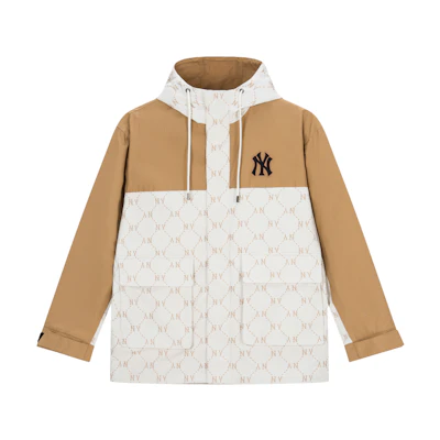 MLB SS24 Yankees Monogram Outdoor Workwear Hoodie Jacket Cream Unisex. 3AWJM0241-50CRS