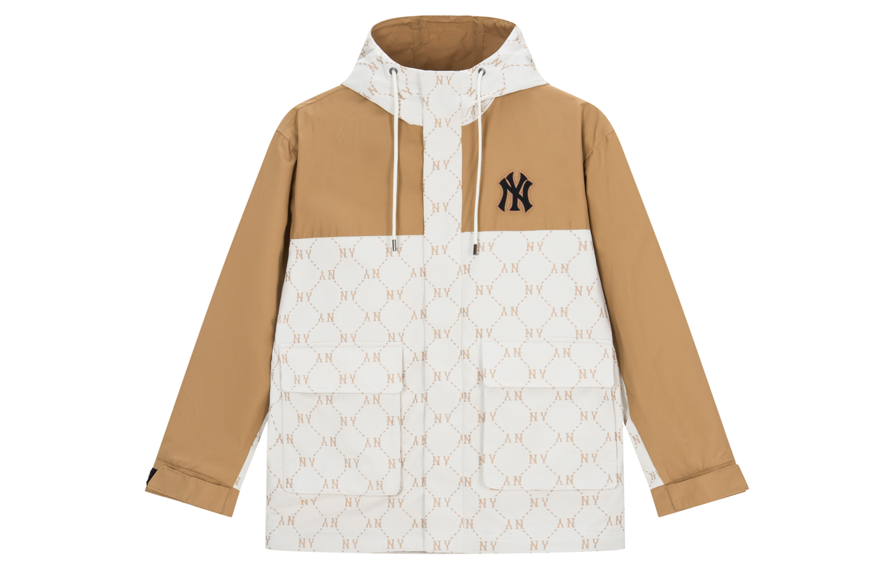 Order MLB SS24 Yankees Monogram Hoodie Jaket Kerja Outdoor Cream Unisex. 3AWJM0241-50CRS
