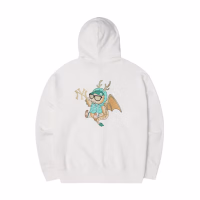 MLB SS24 Year of the Dragon Yankees Logo Cartoon Graphic White Zip Hoodie Jacket Unisex 3ATRQ0141-50CRS