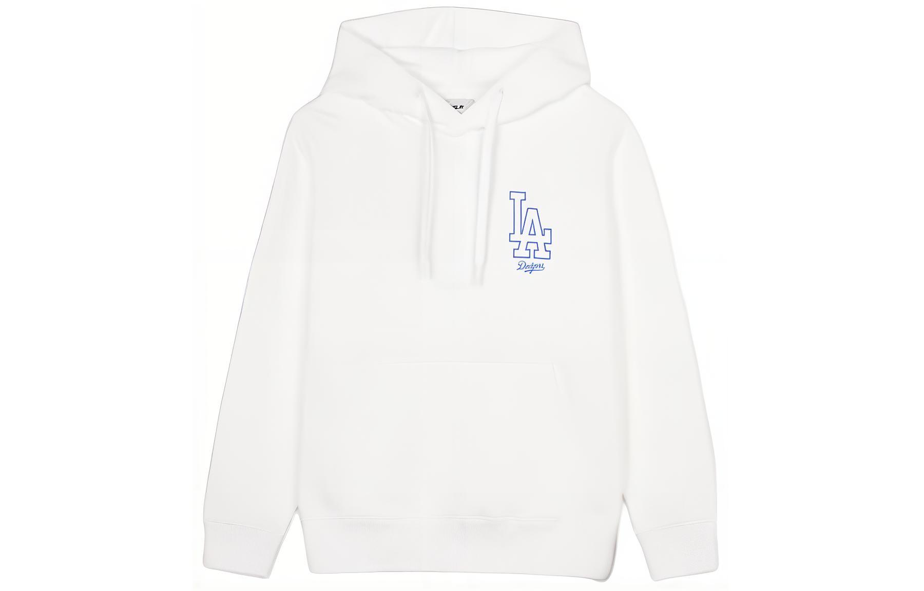 MLB Street Style Embroidered Logo Unisex White Pullover Hoodie 3AHDB0241-07WHS
