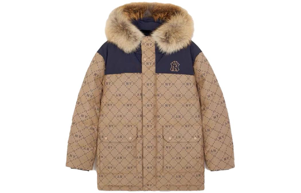 MLB Street Style FW23 Unisex Khaki Letter Zipper Hooded Down Jacket. 3adjm0436-50bgs