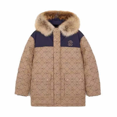 MLB Street Style FW23 Unisex Khaki Letter Zipper Hooded Down Jacket. 3adjm0436-50bgs