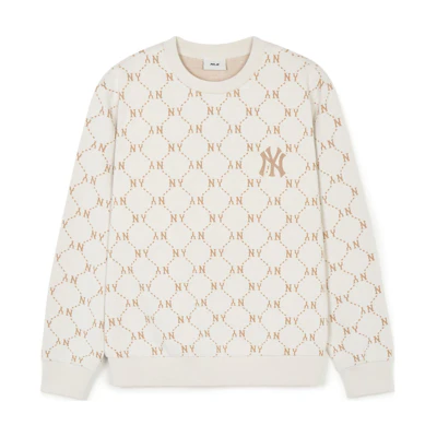 MLB T Monogram SS24 New York Yankees Cream Diamond Crewneck Sweatshirt Unisex 3AMTM0141-50CRS