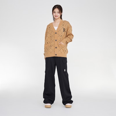 MLB 復古紋理寬鬆長袖針織衫 中性款 - 淺駝米色 3AKCM0134-43CAL Shop MLB 復古紋理寬鬆長袖針織衫 中性款 - 淺駝米色 3AKCM0134-43CAL