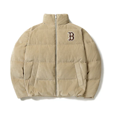 MLB Unisex Beige Corduroy Short Puffer Jacket with Front Embroidery 31DJC1061-43B