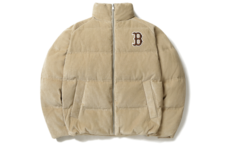 MLB Unisex Beige Corduroy Short Puffer Jacket with Front Embroidery 31DJC1061-43B 圖 2