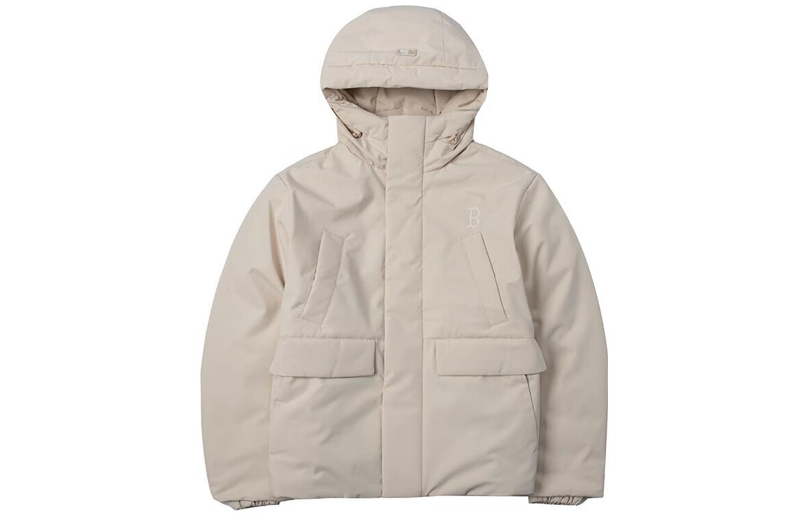 MLB Unisex Beige Letter Embroidery Print Hooded Puffer Jacket. 3ADJB0636-43BGL