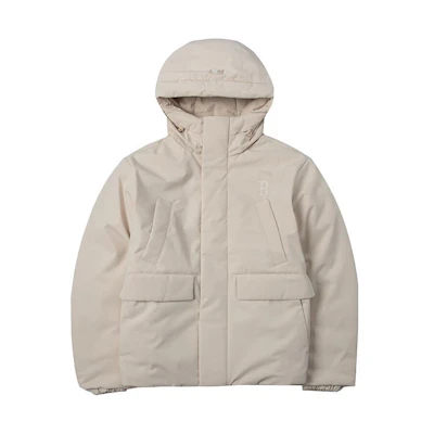 MLB Unisex Beige Letter Embroidery Print Hooded Puffer Jacket. 3ADJB0636-43BGL