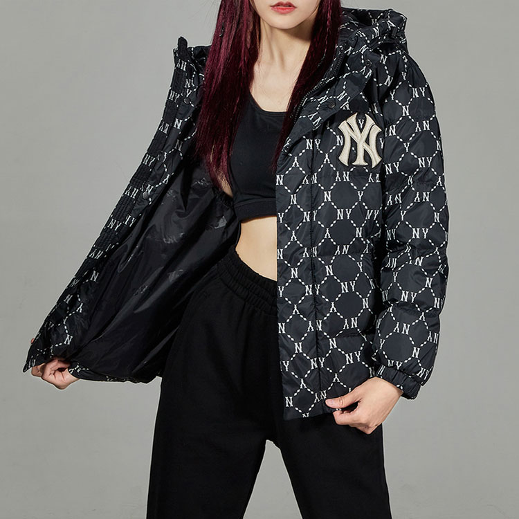 Shop MLB 男女同款黑色连帽短款羽绒外套防风冬季夹克. 3ADJM0316-50BKS