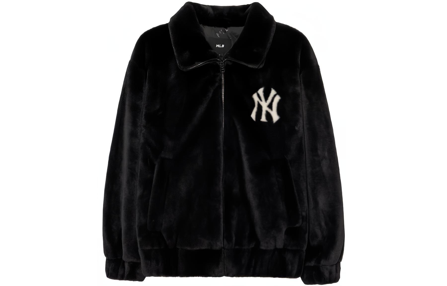 MLB Unisex Black Solid Letter Print Zip Collar Slim Fit Long Sleeve Jacket 3AFDV0236-50BKS