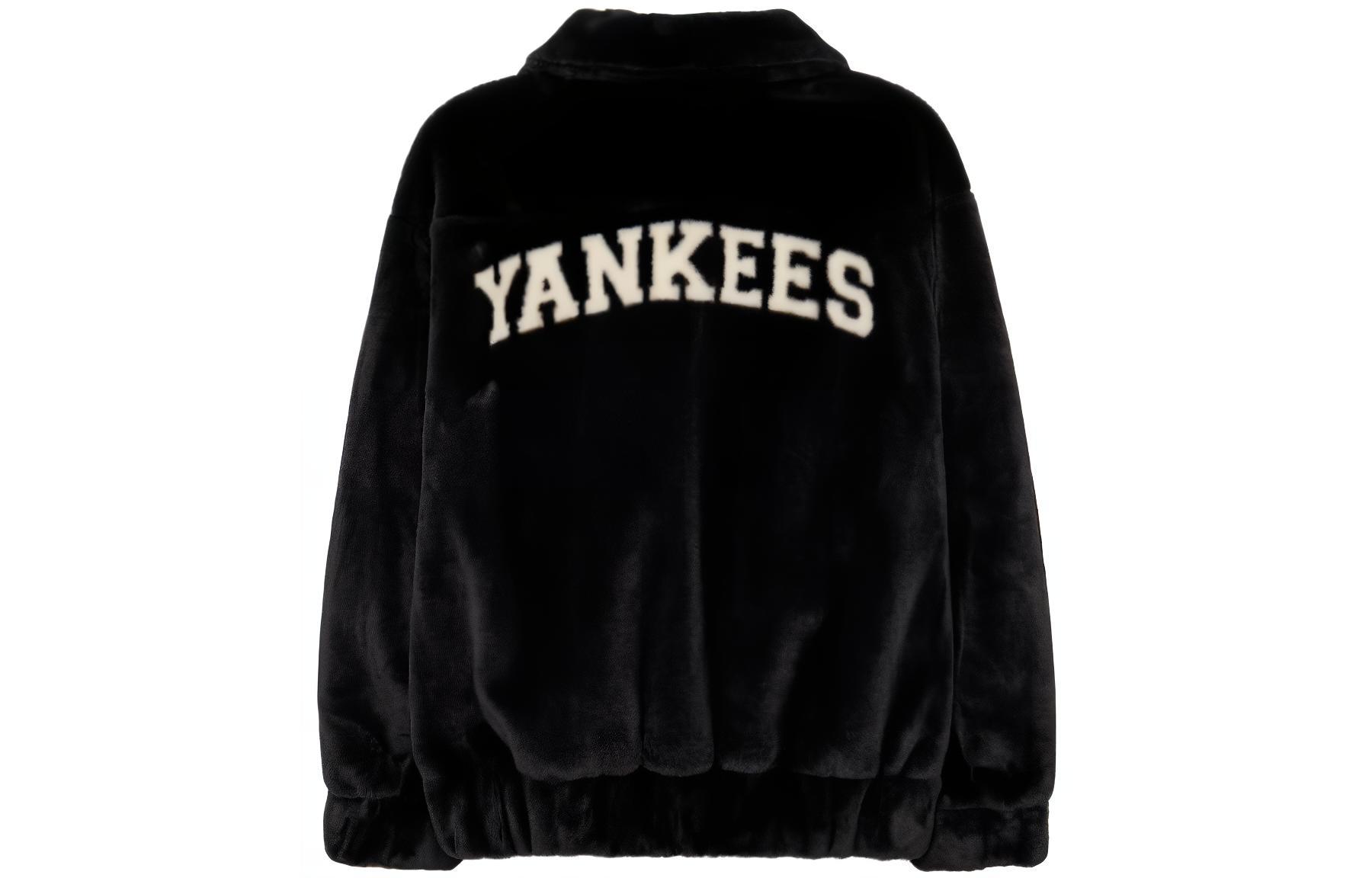 Lookbook MLB Unisex Black Solid Letter Print Zip Collar Slim Fit Long Sleeve Jacket 3AFDV0236-50BKS