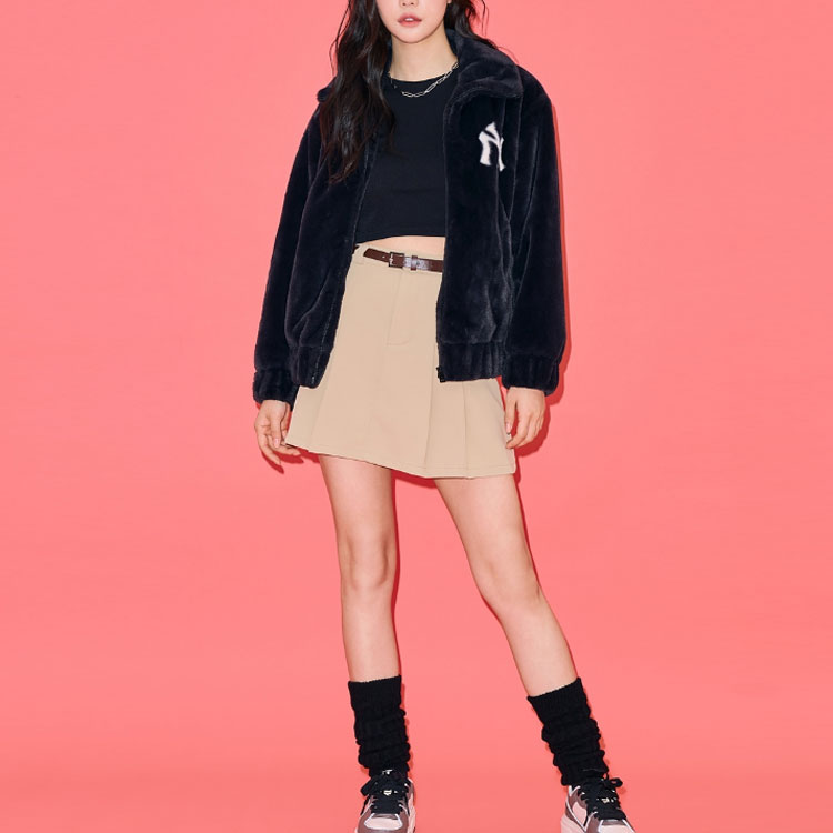 Shop MLB Unisex Black Solid Letter Print Zip Collar Slim Fit Long Sleeve Jacket 3AFDV0236-50BKS