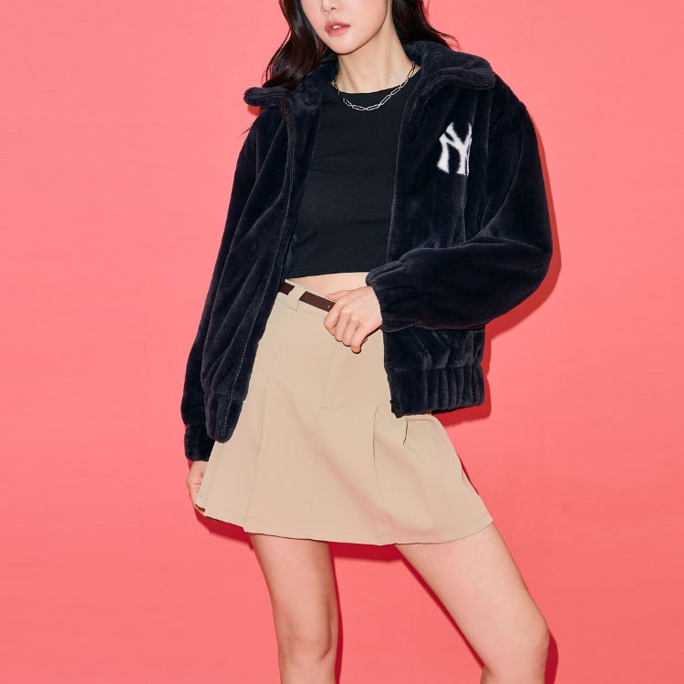 Purchase MLB Unisex Black Solid Letter Print Zip Collar Slim Fit Long Sleeve Jacket 3AFDV0236-50BKS