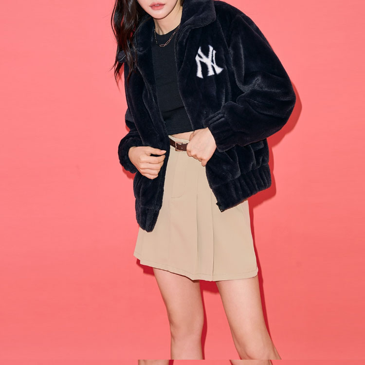 Sizing MLB Unisex Black Solid Letter Print Zip Collar Slim Fit Long Sleeve Jacket 3AFDV0236-50BKS