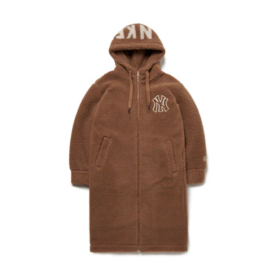 MLB Unisex Casual Mid-Length Jacket with Letter Patch Deep Beige. 3AJPF2816-50BGD