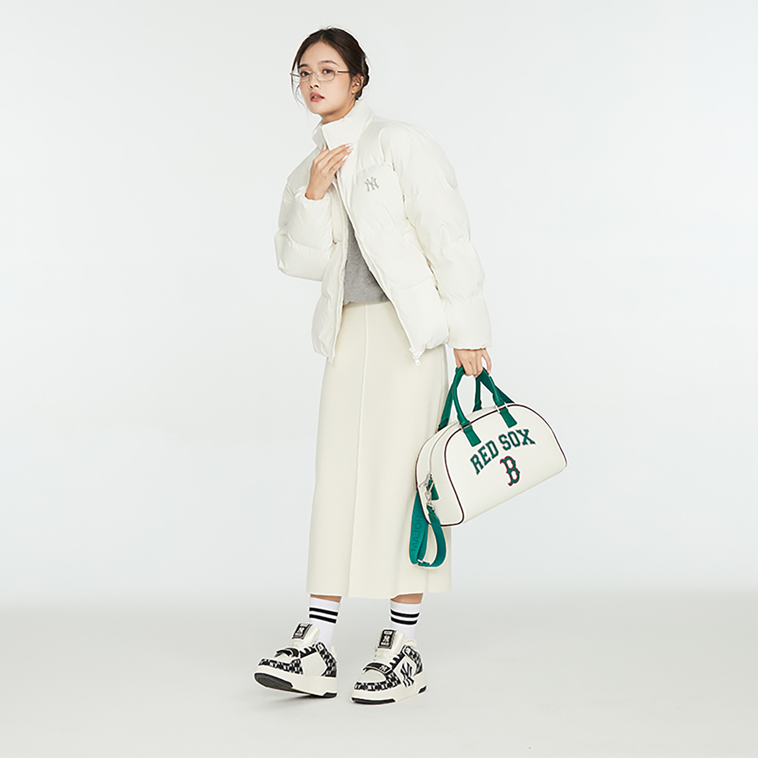 Sizing MLB 男女米白色純色LOGO拉鍊羽絨外套 3ADJB0336-50CRS