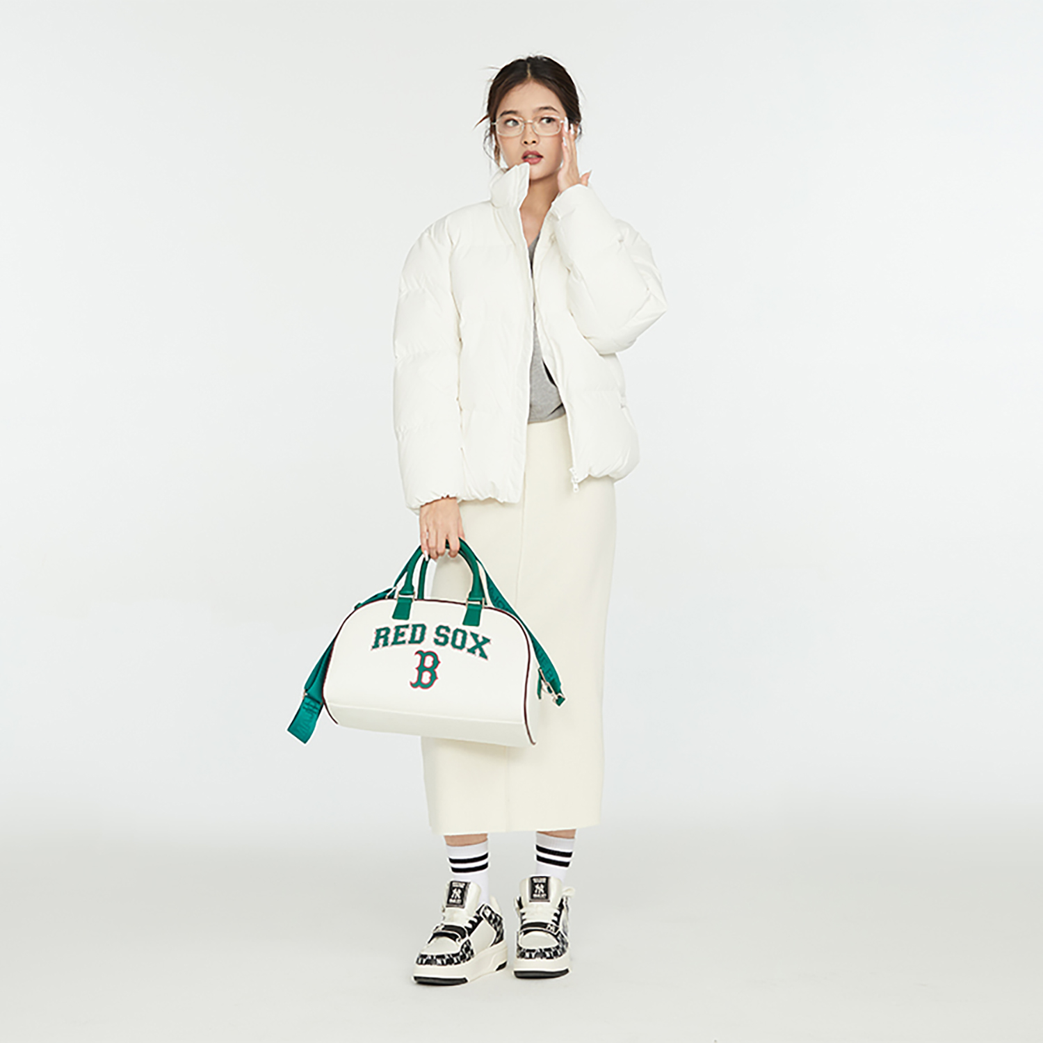 Cheap MLB 男女米白色純色LOGO拉鍊羽絨外套 3ADJB0336-50CRS