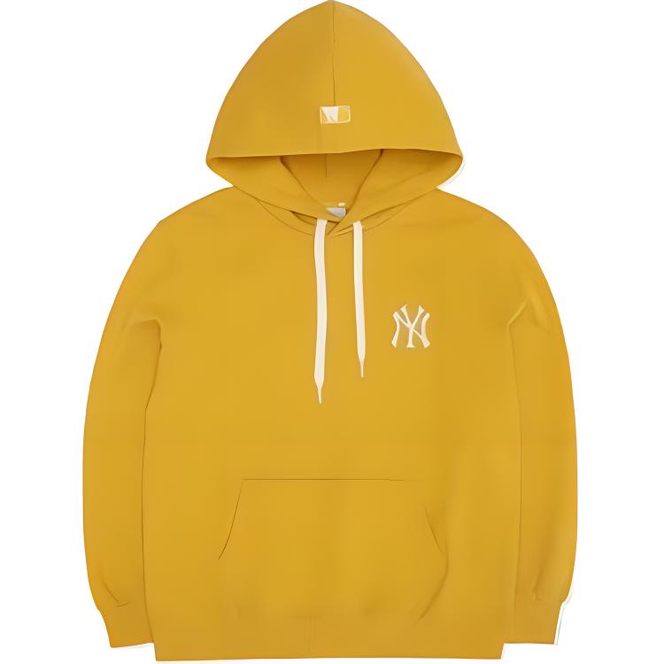 MLB Unisex Frowning Bear Hoodie Deep Mustard with Letter Print Design 3AHDE0226-50MSD