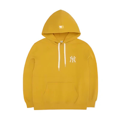 MLB Unisex Frowning Bear Hoodie Deep Mustard with Letter Print Design 3AHDE0226-50MSD