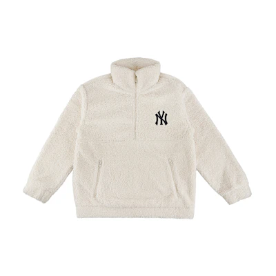 MLB Unisex Ivory Sherpa Fleece Half-Zip Hoodie - Casual and Sporty 31MTF3061-50I