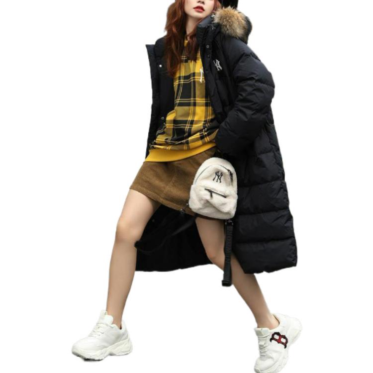 Shop MLB 男女長版羽絨外套 帶毛帽 黑色 31DJZ3061-50L