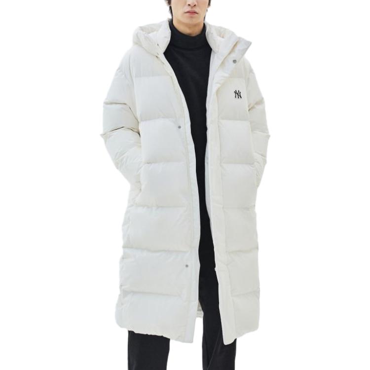 Shop MLB 유니섹스 매트 화이트 후드 롱슬리브 미드롱 다운 자켓 3ADJB1836-50CRS