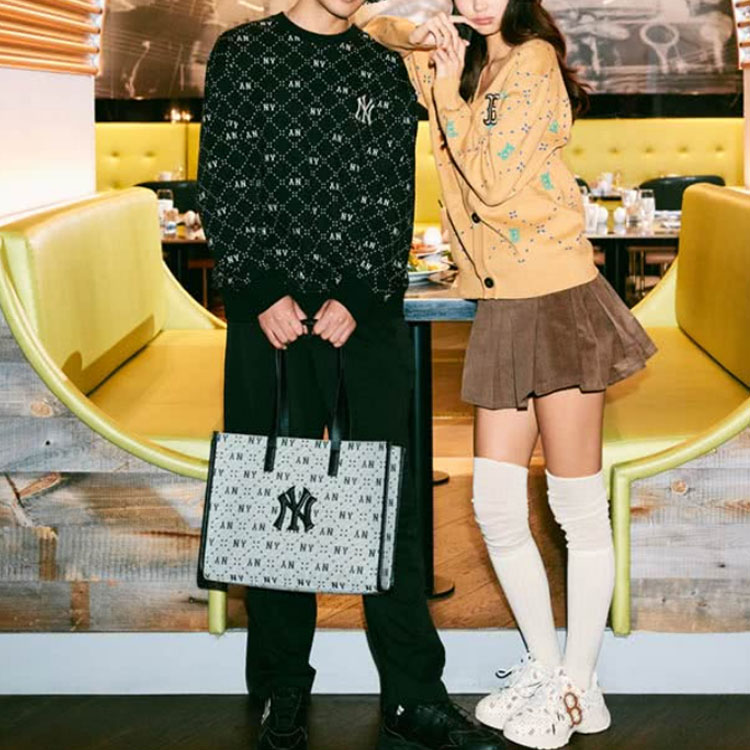 Purchase MLB Unisex Sand Yellow Letter Knit Cardigan Pullover Sweater for Couples. 3AKCM0431-43SAS