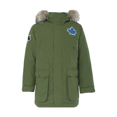 MLB Unisex Short Hooded Puffer Jacket Military Green Casual Long Sleeve 31DJCG061