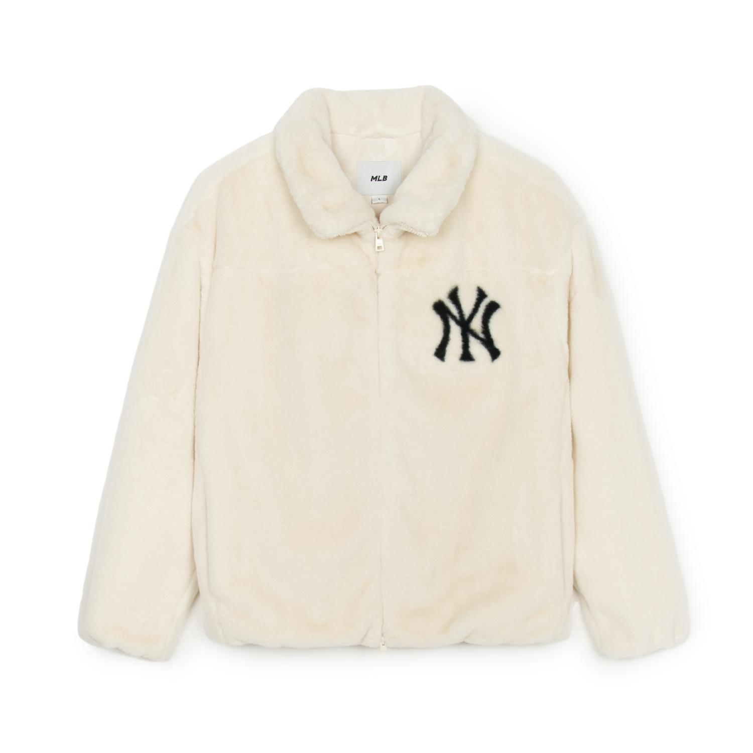 MLB Unisex Varsity Eco Fur Zip-Up Jacket with Logo - Cream Color. 3AFDV0146-50CRD