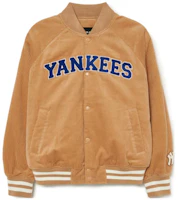 MLB Varsity Letter Print Baseball Jacket Beige 3AJPV1334-50BGS MLB Varsity Letter Print Baseball Jacket Beige 3AJPV1334-50BGS