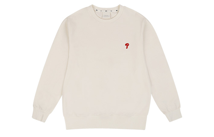 MLB White Embroidered Logo Crewneck Sweatshirt Unisex Casual Wear 31MT01011-10I