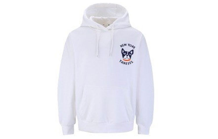MLB White Hoodie Unisex with Puppy Embroidery - Loose Fit Casual Style 31HDT4911-50W