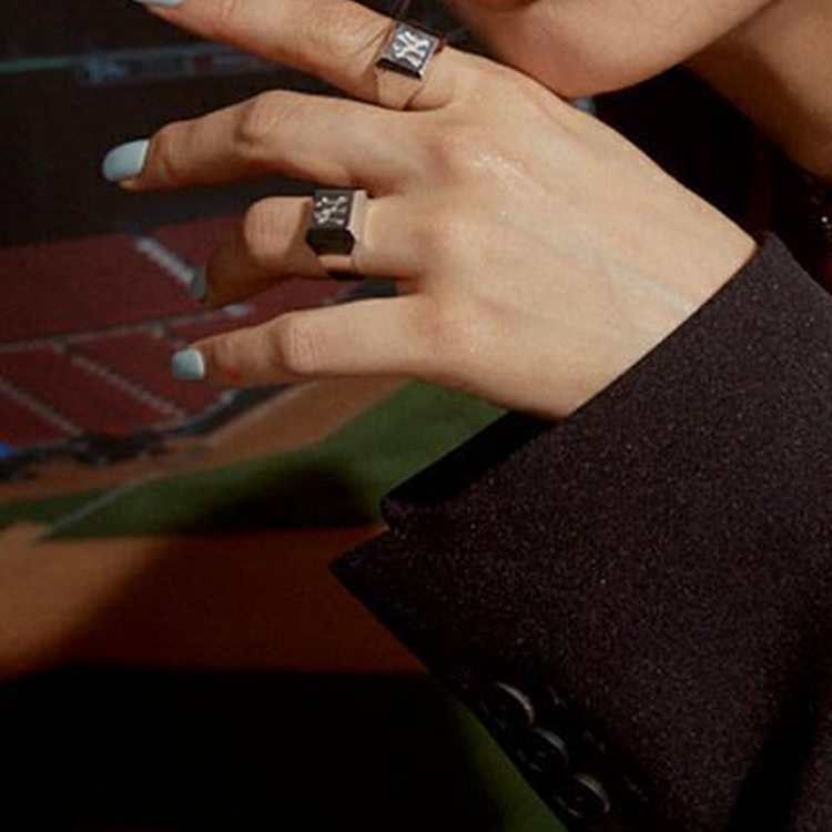 Shop MLB White Letter Engraved Open Ring Unisex Couple Style 32JD01111