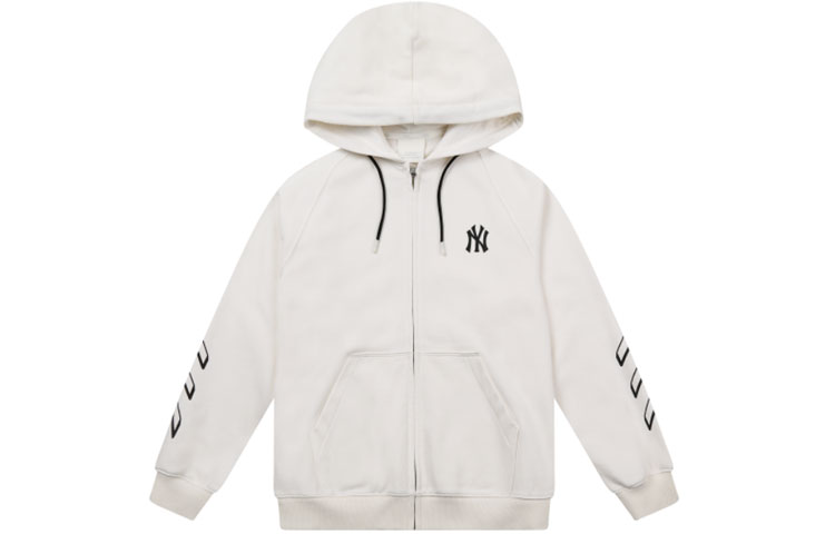 MLB White Unisex Zip-Up Sweatshirt with Sleeve Logo Stripes 31TR04111-50I