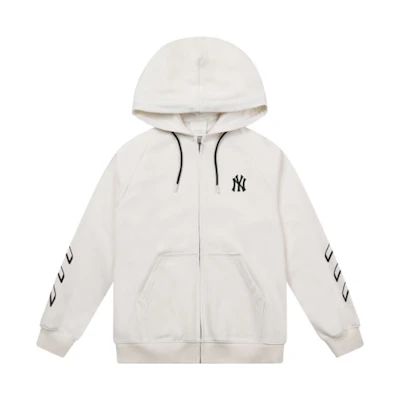 MLB White Unisex Zip-Up Sweatshirt with Sleeve Logo Stripes 31TR04111-50I