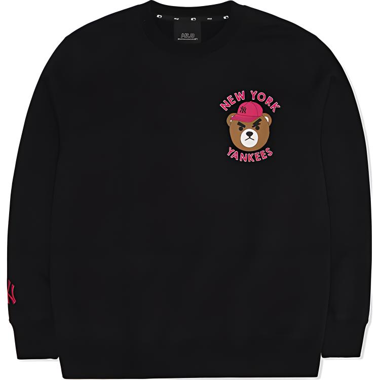 MLB Wrinkled Bear Series Unisex Black Crewneck Sweatshirt Casual Fitness Wear 3AMTEC624-1-BLACK