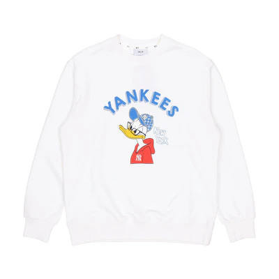 MLB Disney Yankees Donald Duck Graphic Crewneck Sweatshirt White Unisex 3AMTD1014-50IVS